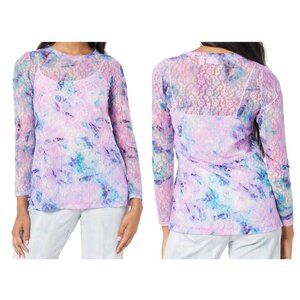 Logo Layers By Lori Goldstein Womens Tie Dye Sheer Mesh Lace Knit Top M